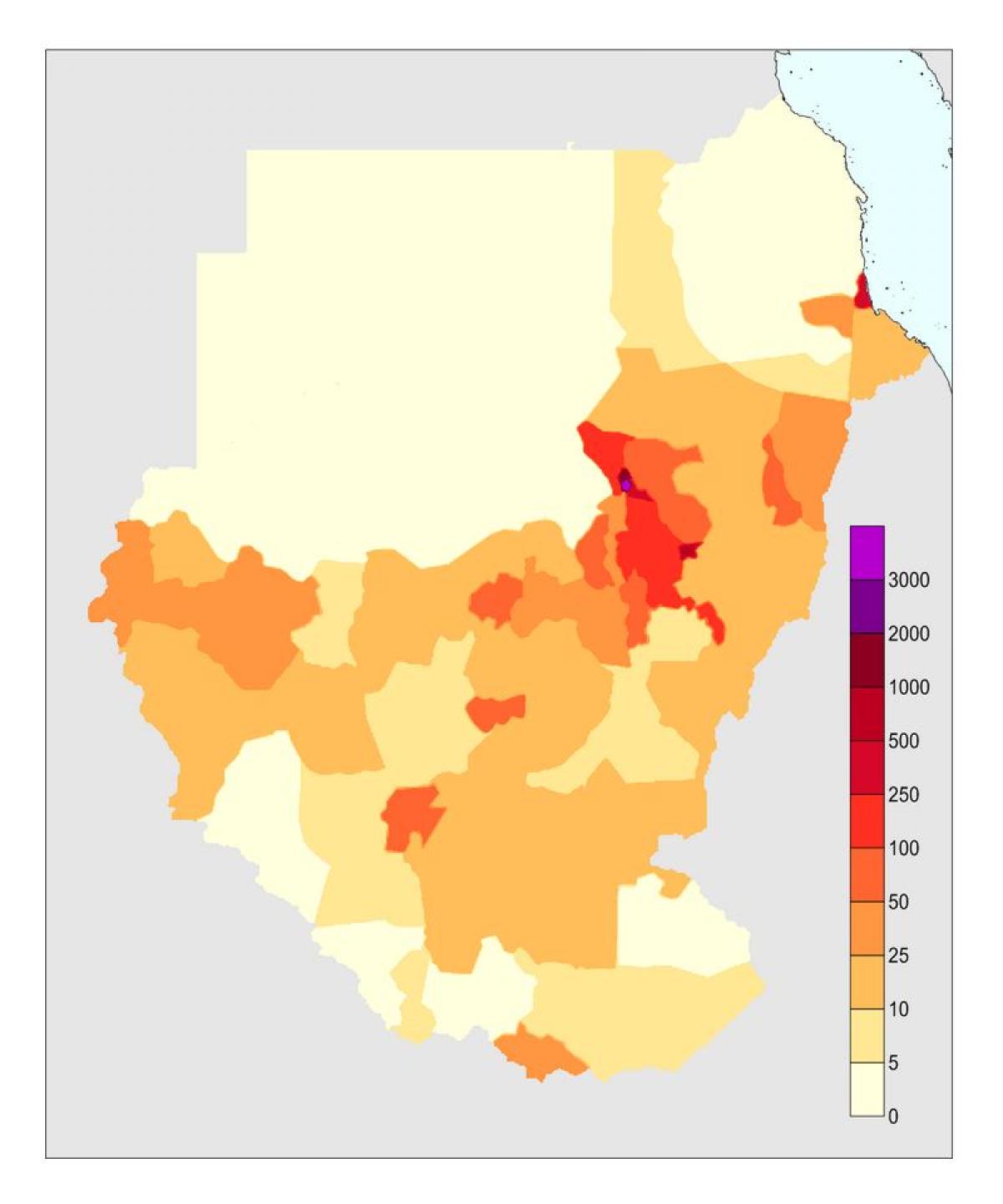 Χάρτης του Σουδάν πληθυσμού