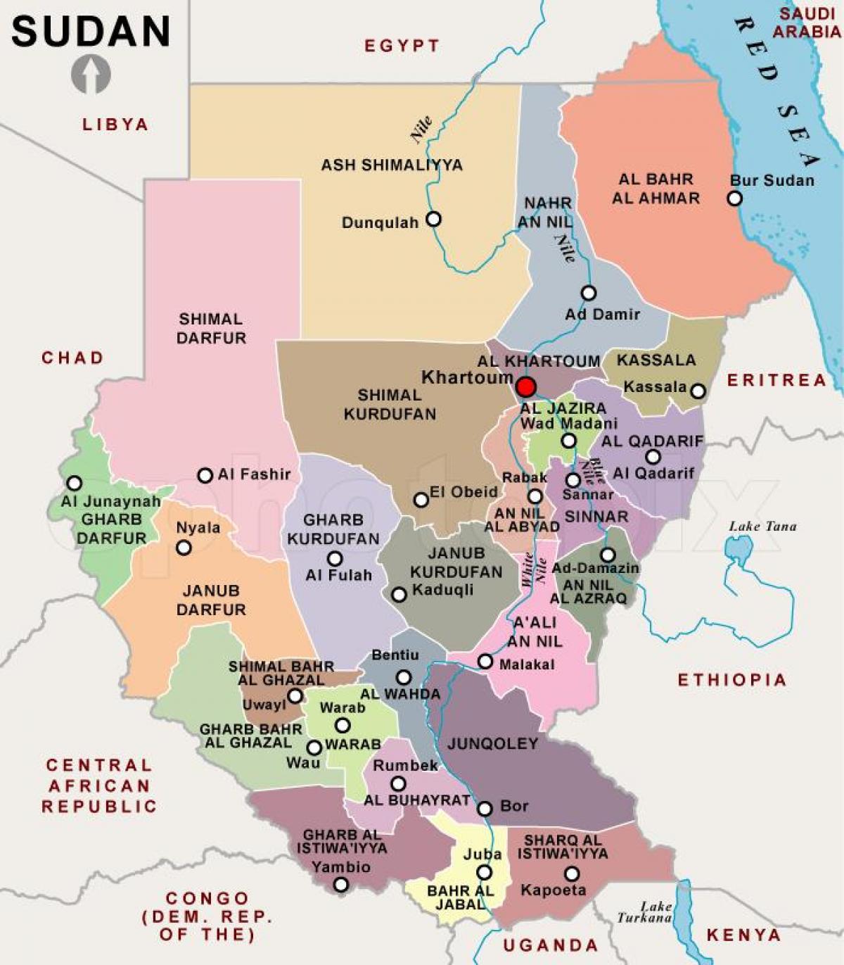 Χάρτης του Σουδάν περιοχές